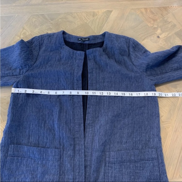 Eileen Fisher Blue Blazer Jacket size XS Open Front Cotton Linen Blend Pockets - Picture 9 of 10